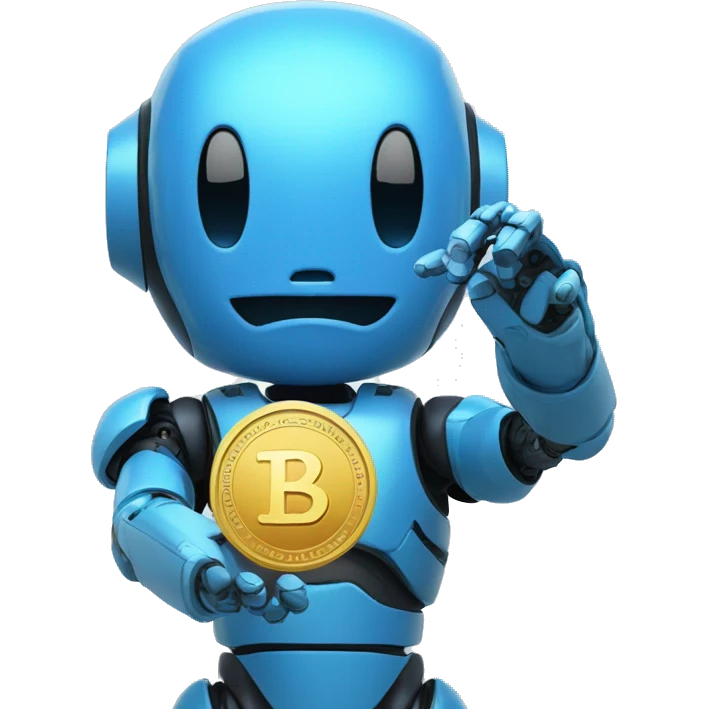 The blue bot holds a coin with the inscription "TON" in its hand emoji