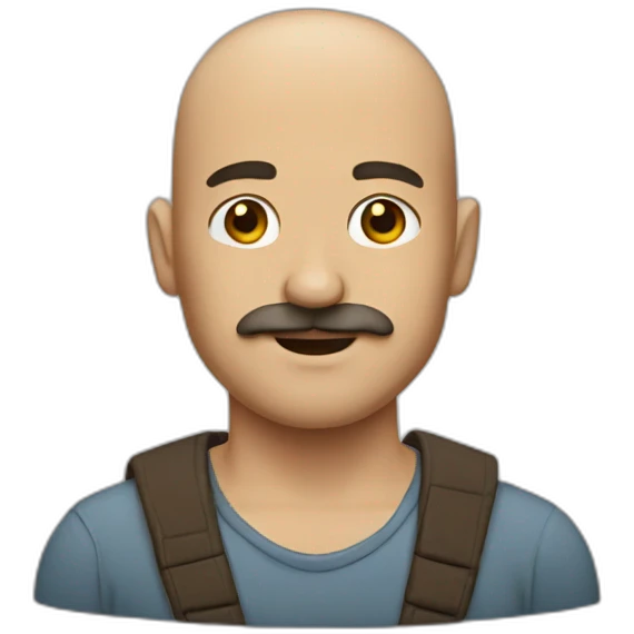 Bald guy with side brown hair and thick brown mustache emoji