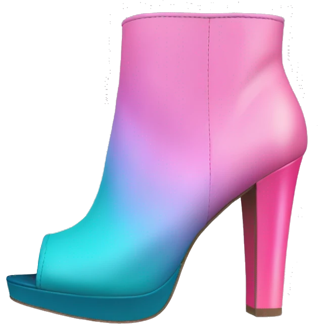 Realistic isolated top view of a pair of bubblegum pink,periwinkle,dark teal,and pastel pink ombre peep toe high heel ankle bootie boots. emoji