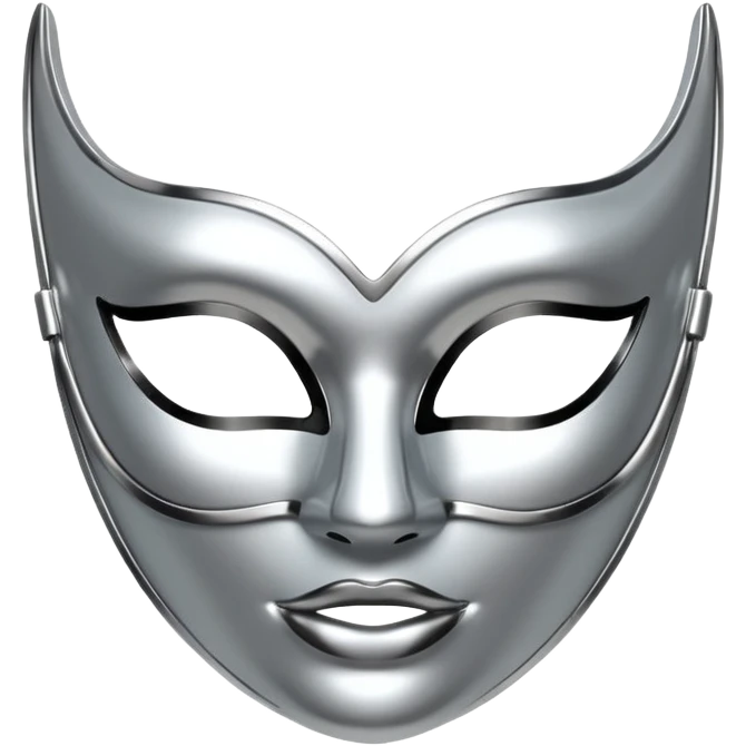 A sleek masquerade mask emoji made of polished silver chrome, smooth sensual curves, reflective metallic surface, mysterious sexy luxury vibe, minimal iOS emoji style, centered, clean white background emoji