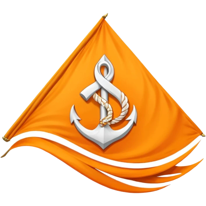 Orange triangle shaped wavy flag with a Sikh khanda symbol emoji