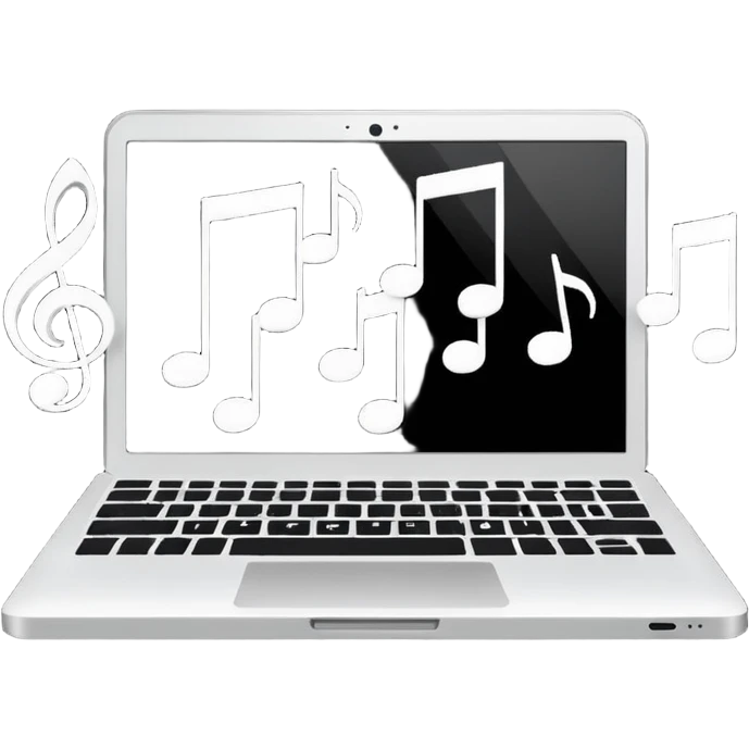 laptop with musical notes around emoji