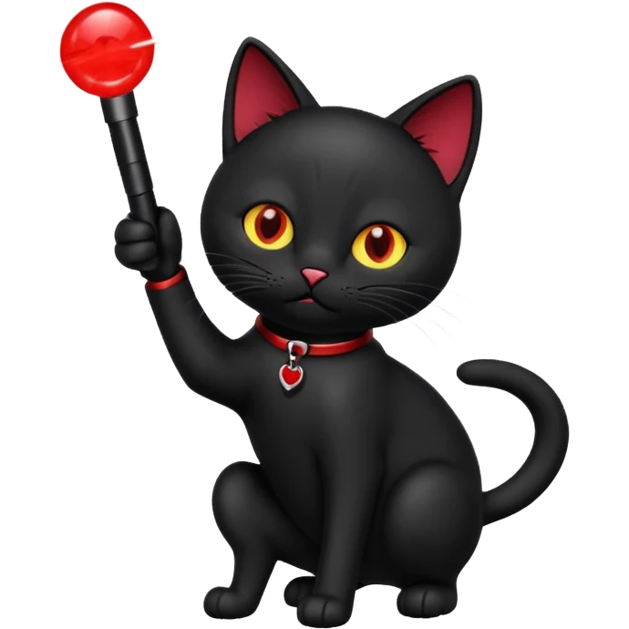 Black cat playing with a laser emoji