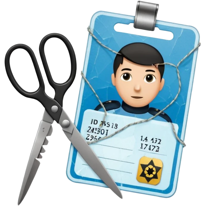 Floating black Scissors cutting in half an idf soldier ID card with a little chip in 2 parts emoji