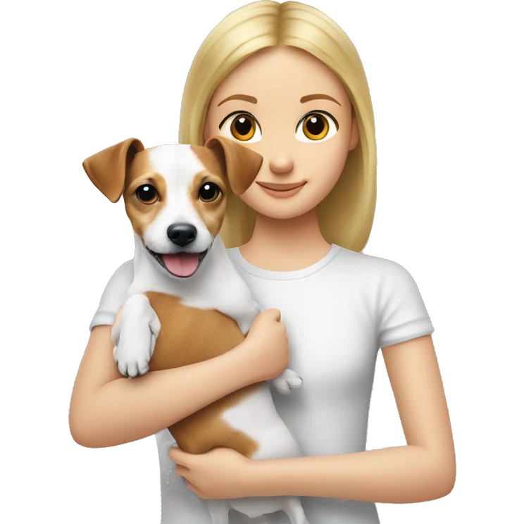 jack russell dog on blonde girl arms emoji