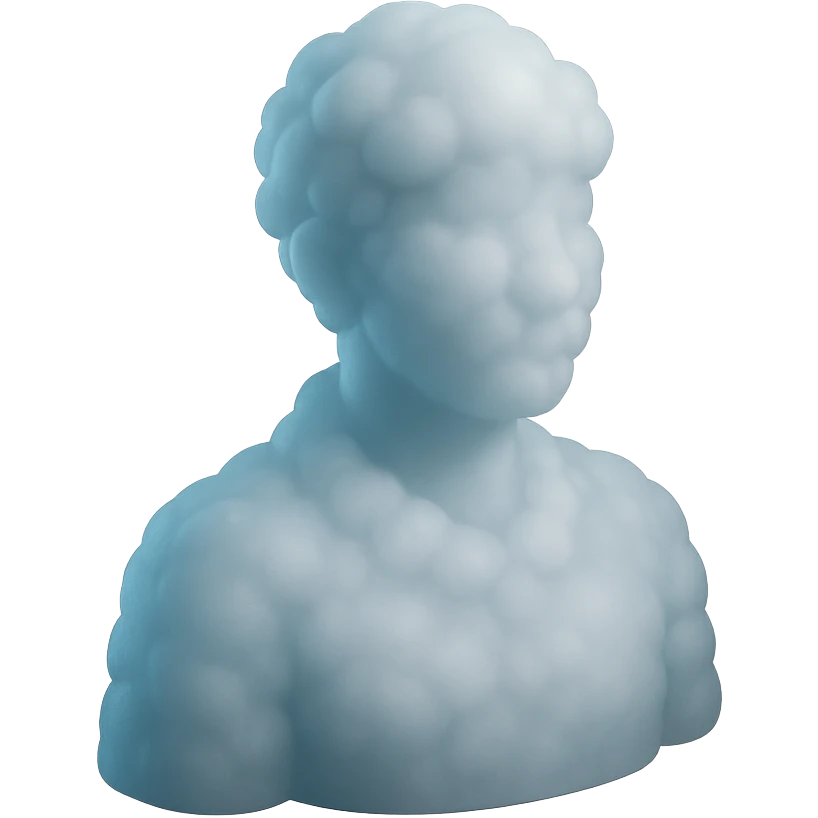 A person from the shoulders up, entirely composed of fluffy white convex clouds emoji