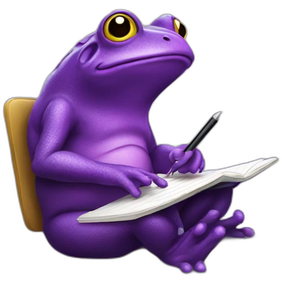 A purple frog taking notes emoji
