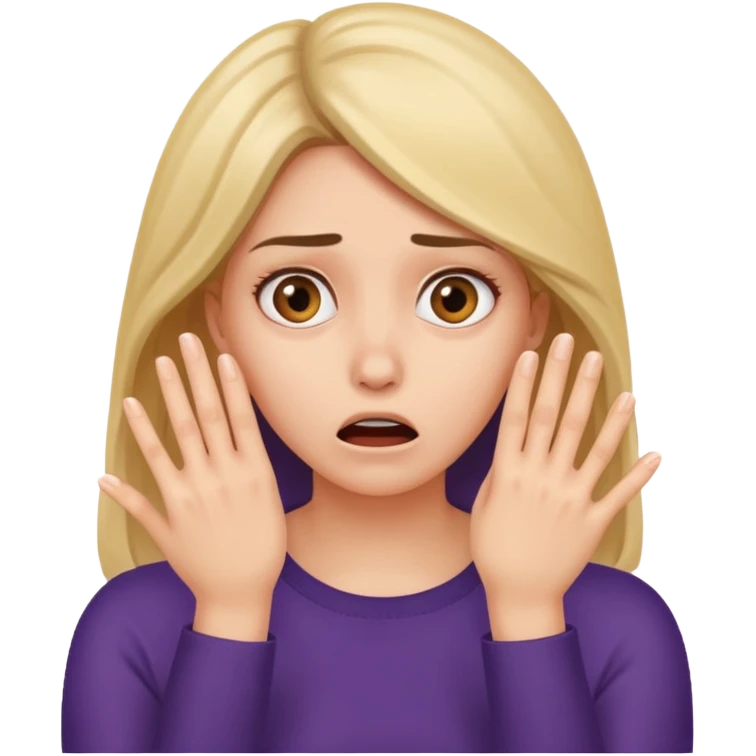 frightened woman covering face, fingers spread, looking at screen emoji