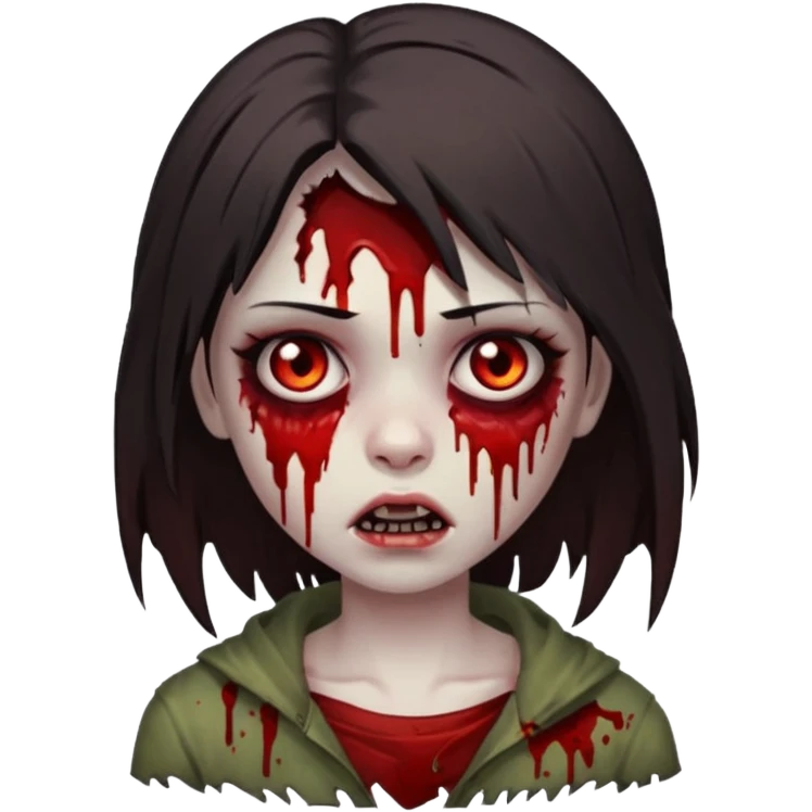 Faça uma garota com um cabelo castanho, muito, muito escuro, quase preto, Faça ela zumbi emoji