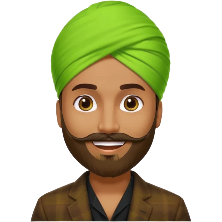 a pretty bratz emoji that looks like a bearded Akshay kumar wearing a neon green turban. Wearing a dark brown flannel blazer with black tshirt underneath.
he should resemble akshay kumar. smiling big emoji