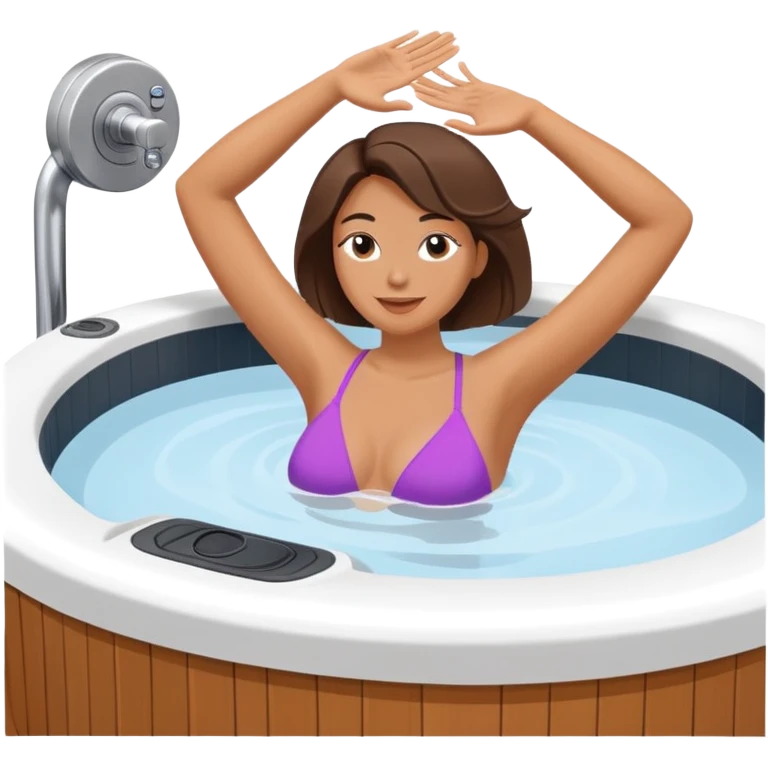 Woman relaxing in hot tub with one arm up and one arm on edge emoji