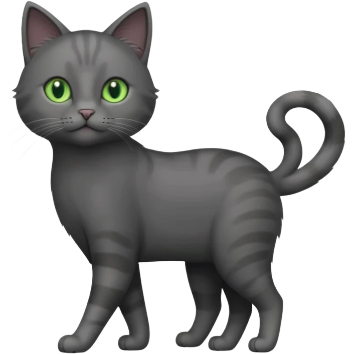 full body gorgeous solid dark grey cat with green eyes, white paws and white whiskers walking emoji