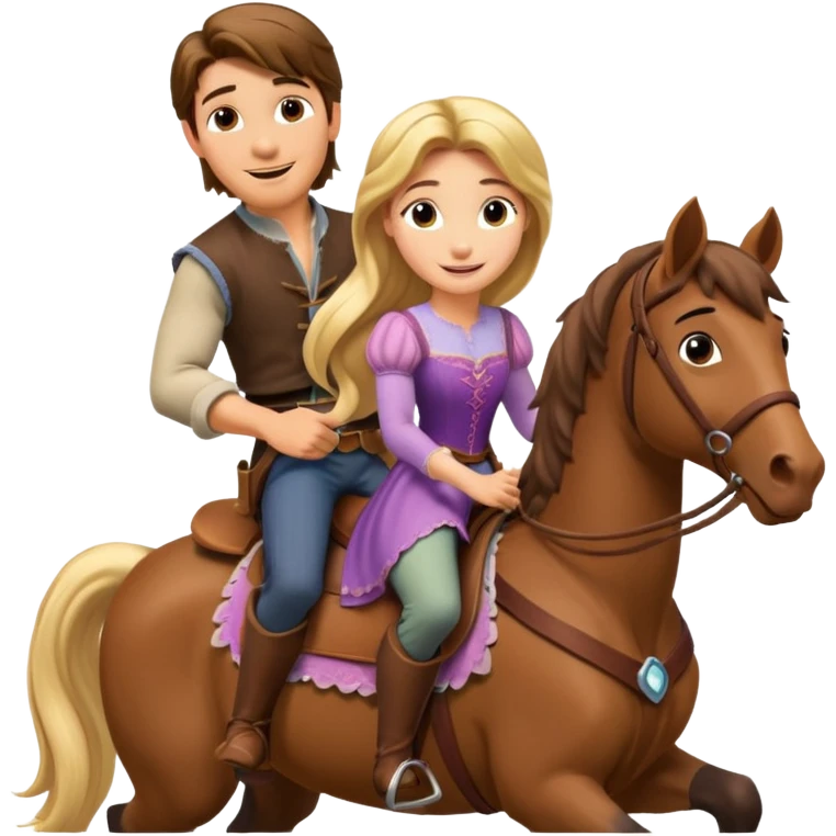Rapunzel and Flynn Rider, riding on a horse emoji