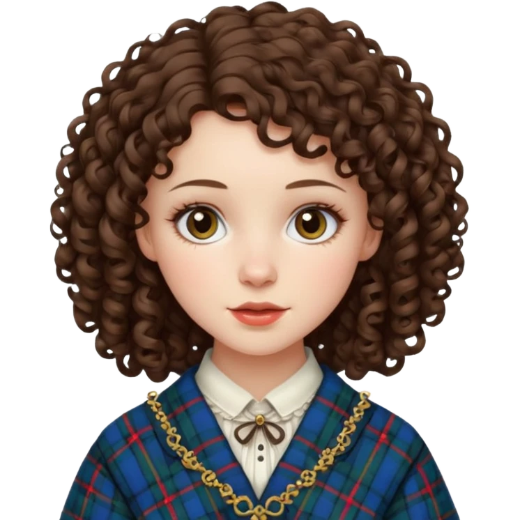 brunette curly woman wearing scottish traditional clothes emoji