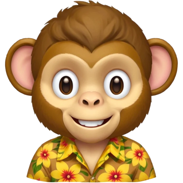 Monkey – cheeky grin, wearing yellow floral aloha shirt. emoji
