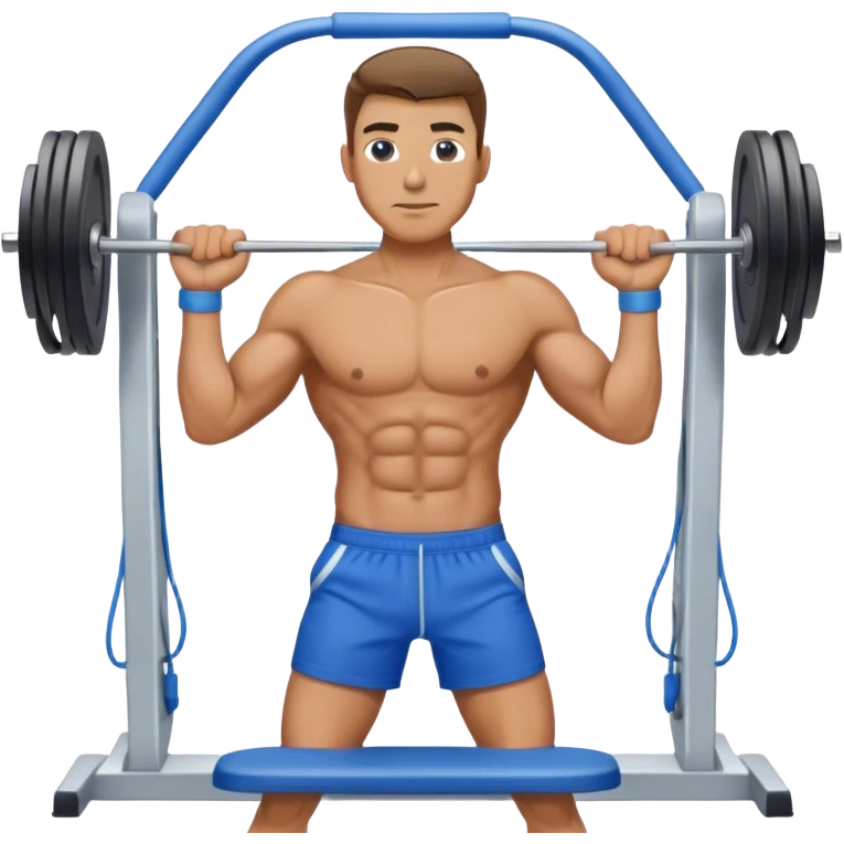 standing fit man with blue shorts cable-machine exercise emoji