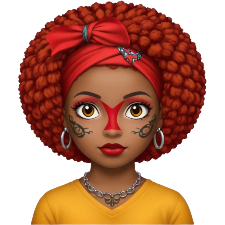 afro hair with red head bandana and lots of face tattoo black skin girl emoji