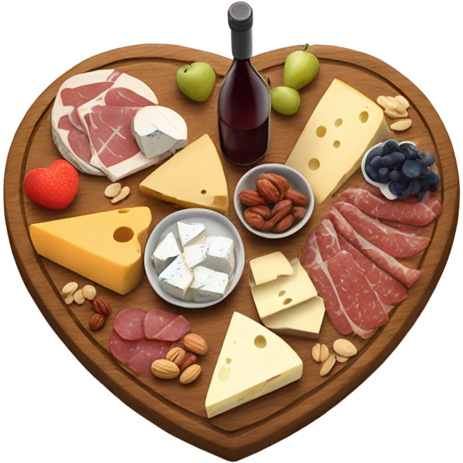 cute heart shaped charcuterie board with wine emoji
