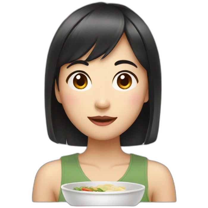 Asian women with bang who love food emoji