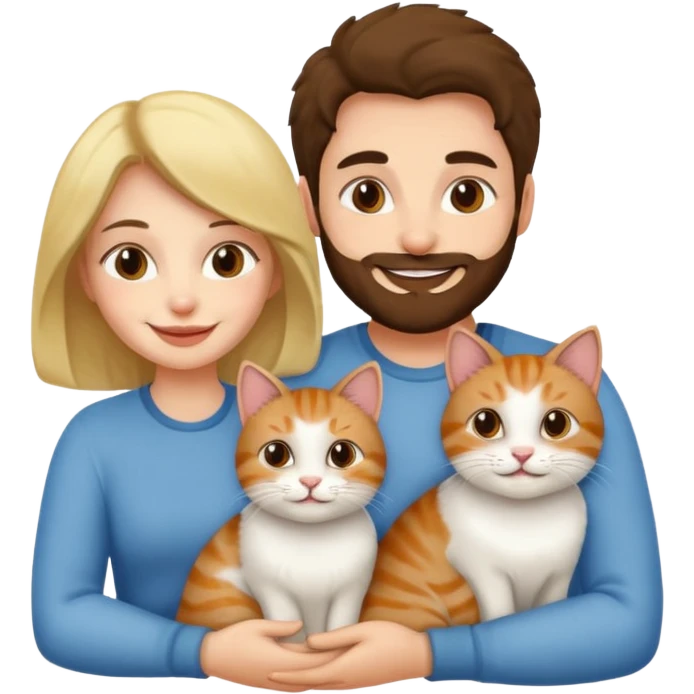 man, woman, and two cats together emoji