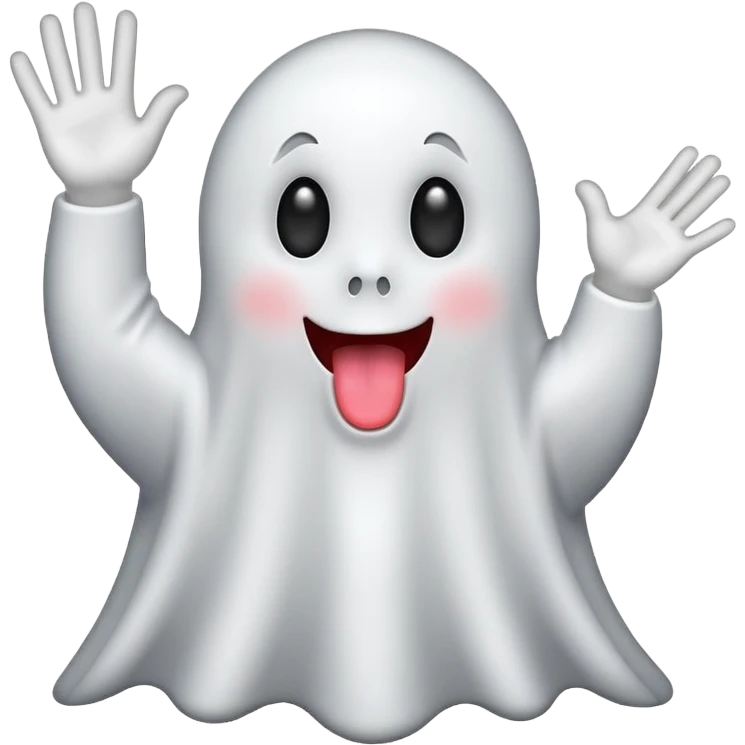 ghost emoji with tongue out with one hand up and one down and 6 above the left hand and 7 above the right hand emoji