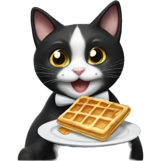 tuxedo cat eating waffle emoji