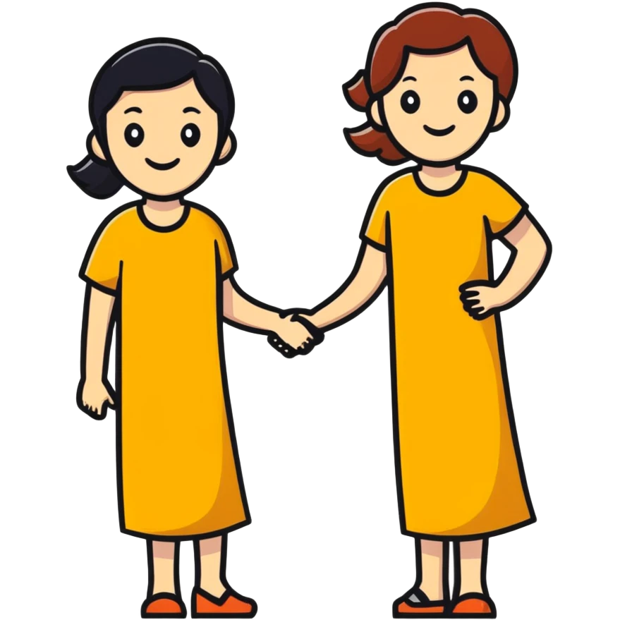 two women friends side by side, friendly, cheerful emoji