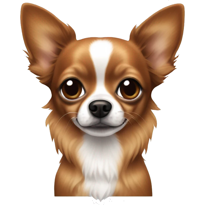 brownish red long hair chihuahua with a black spot around nose and black nose and white patches emoji