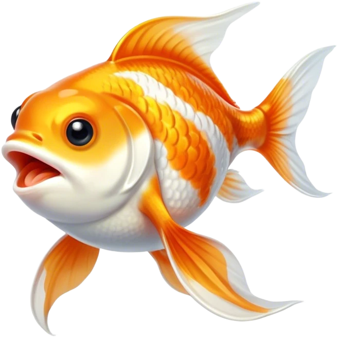 Cinematic Cute Yawning Orange and White Goldfish Portrait Emoji, Head tilted slightly with a dramatic, wide-open yawn, showcasing a smooth body with a balanced blend of orange and white, graceful fins slightly drooping, round golden eyes barely open in drowsy contentment, Simplified yet irresistibly adorable features, highly detailed, glowing with a soft, cozy glow, high shine, relaxed yet expressive, stylized with a touch of whimsy, bright and endearing, soft glowing outline, capturing the essence of a sleepy yet affectionate goldfish, so drowsy it feels like it could float out of the screen and curl up for a nap! emoji