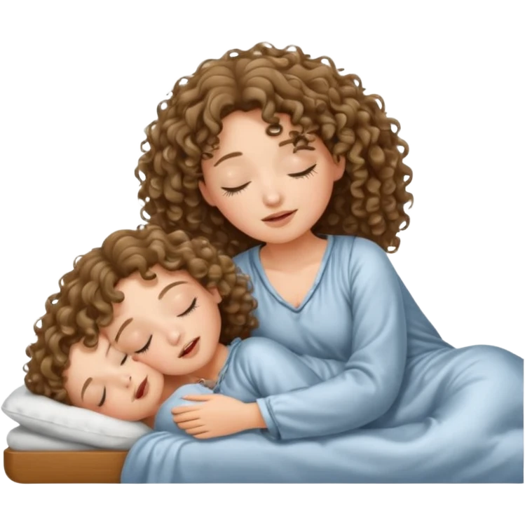 یه دختر مو فرفری با موهای موج دار که یه لباس خواب  کرومی تنشه و خوابیده تو تختش و داره خروپوف میکنه emoji