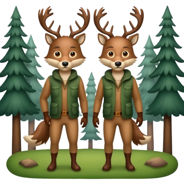 forest couple dressed as wolf and deer back to back emoji