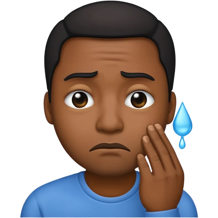 Black man emoji shedding a tear with a frown emoji