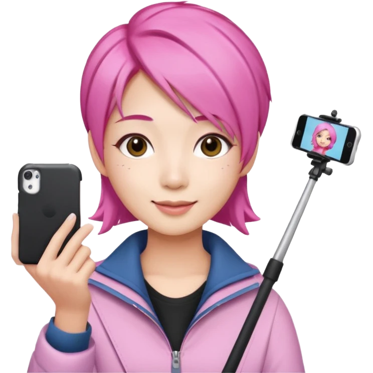 asian influencer pink hair selfie stick emoji