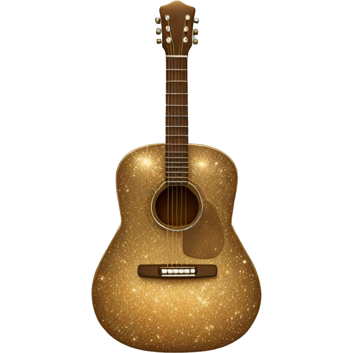 Realistic bronze acoustic guitar with sparkly shiny glitter and diamonds on it. emoji