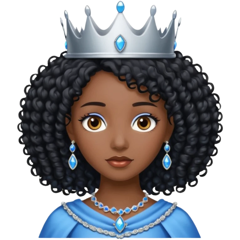 Por favor hazme el emoji de la princesa pero morena con el pelo negro y rizado, los ojos marrones y la corona plateada con jollas azules emoji