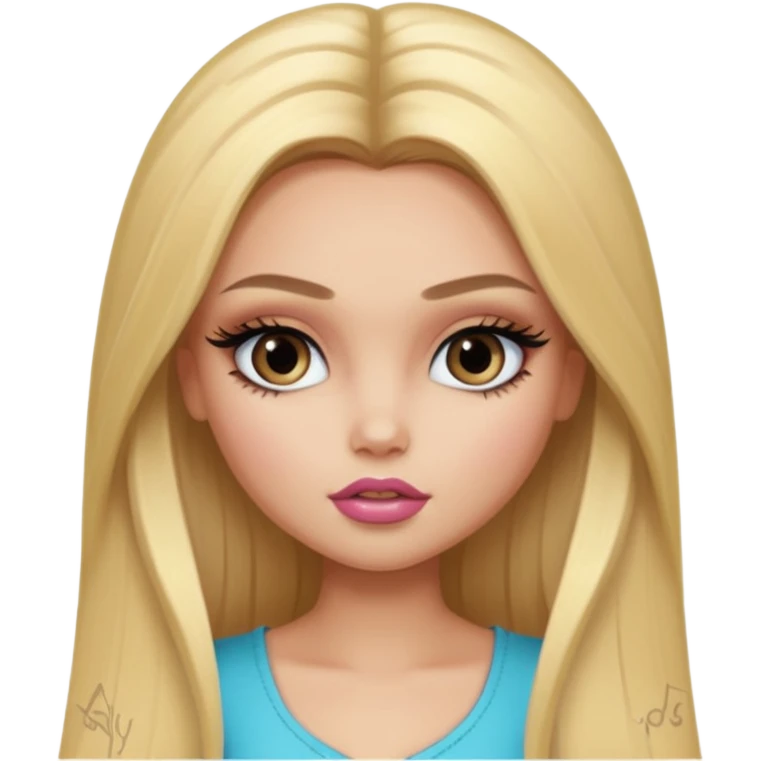 pretty bratz baddie, long blonde straight hair, pretty makeup, long lashes emoji