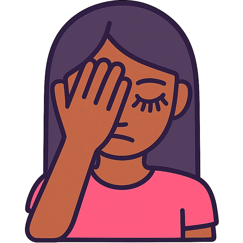 black girl with long straight hair and long false lashes, facepalming, color outline icon style emoji