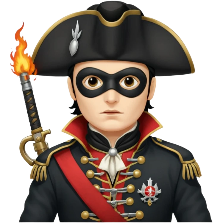 Adam Ant  with black mask is wearing a Hungarian jacket Hussar'S JACKET, holds two firelocks holsters in his hands emoji