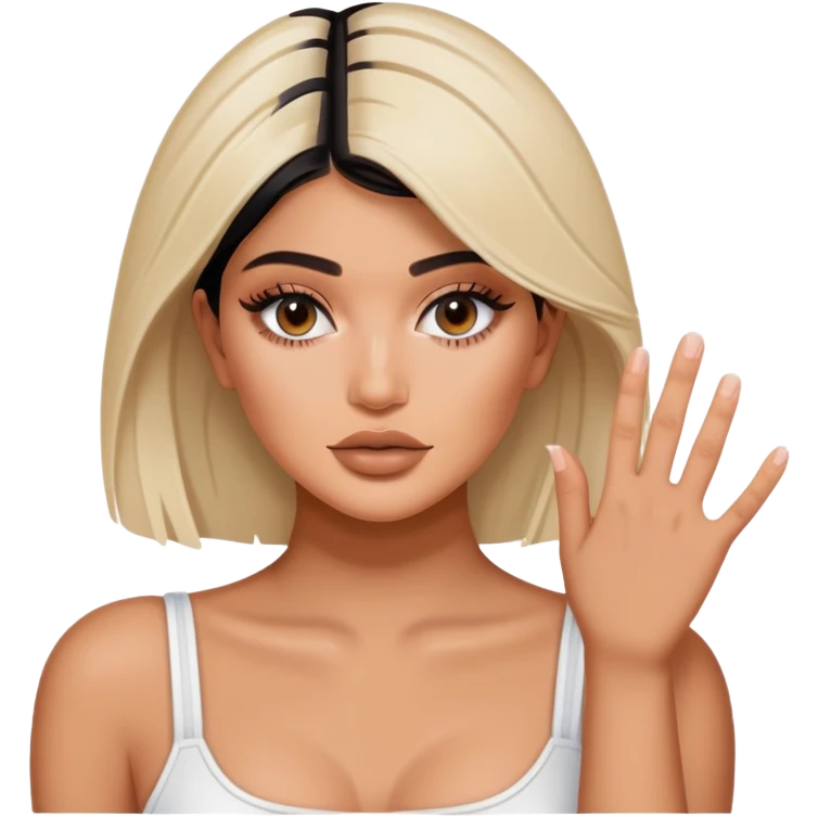 Kylie Jenner with both hands down holding onto an invisible edge, no water or jacuzzi visible emoji