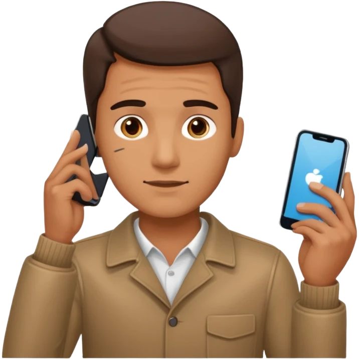 a guy holding a phone horizontally on his forehead like it was a card emoji