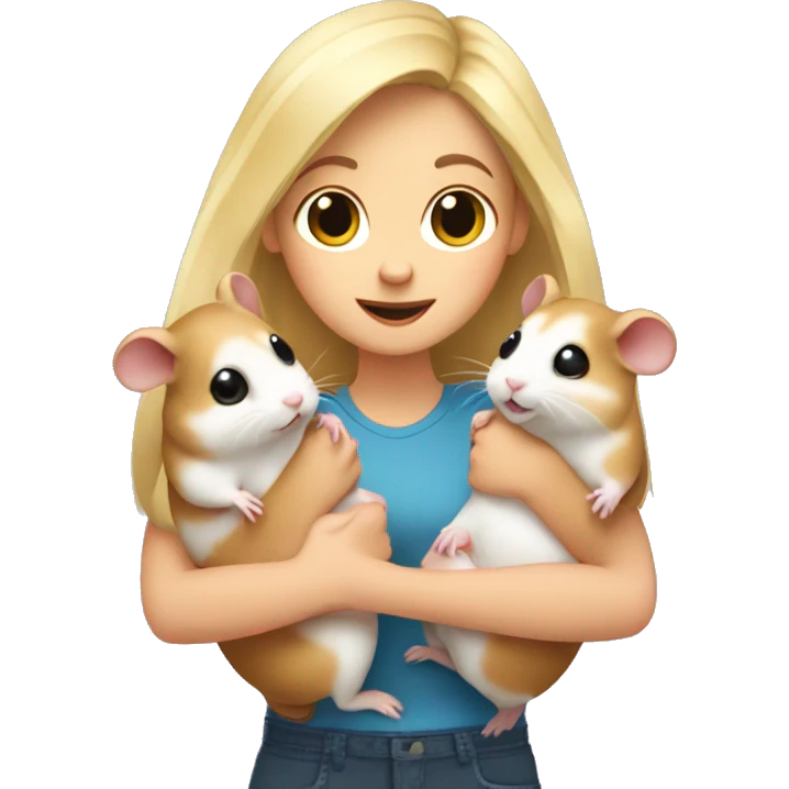 blonde girl holds three hamsters in her arms emoji