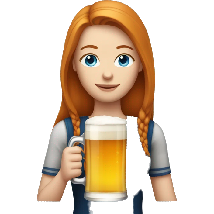 ginger straight hair and blue eyes woman with a beer on the hand emoji