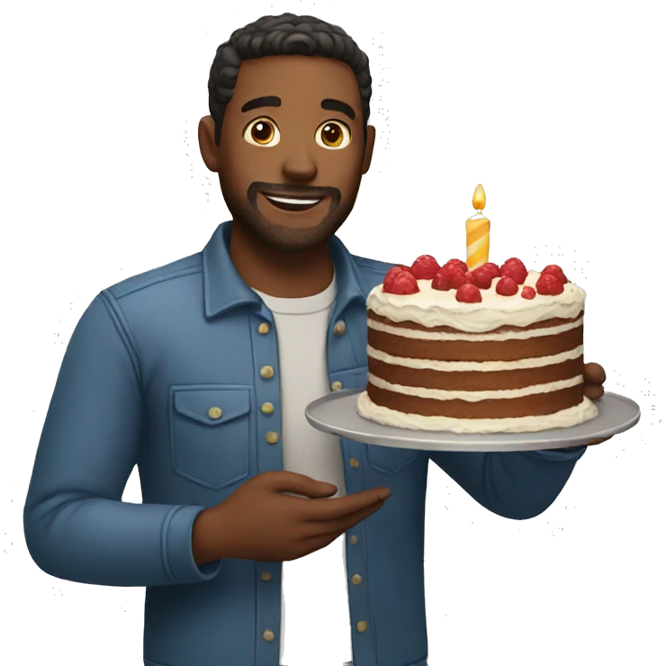 Man holding a cake emoji