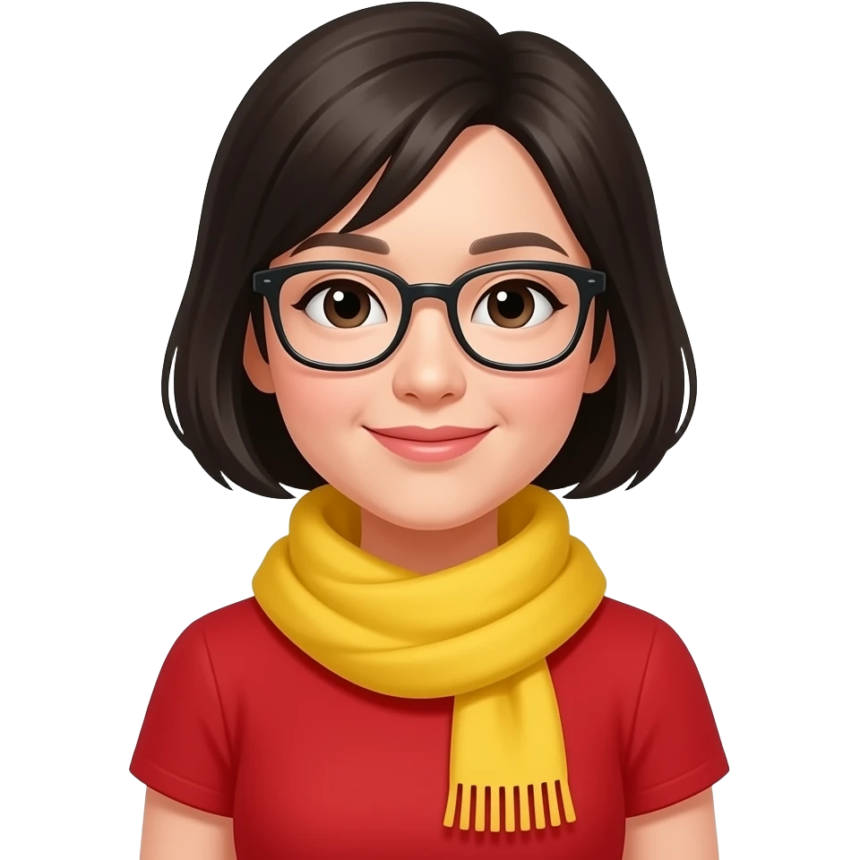 chinese woman with Yellow Scarf and Glass red top emoji