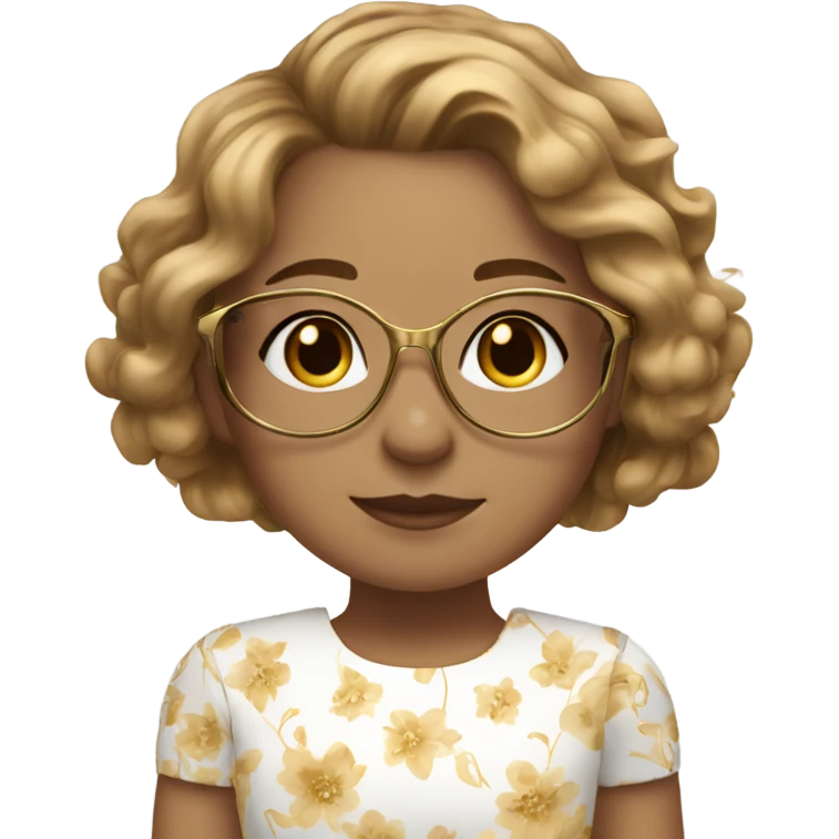 girl with light brown wavy hair, with gold glasses and hazel eyes, in white floral dress emoji