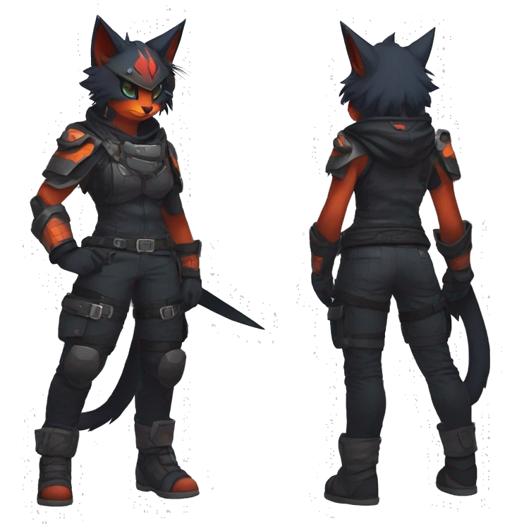 Edgy Shy Anthro Warrior cool pretty dark Litten-Pokémon-cat-fursona-animal techwear emoji