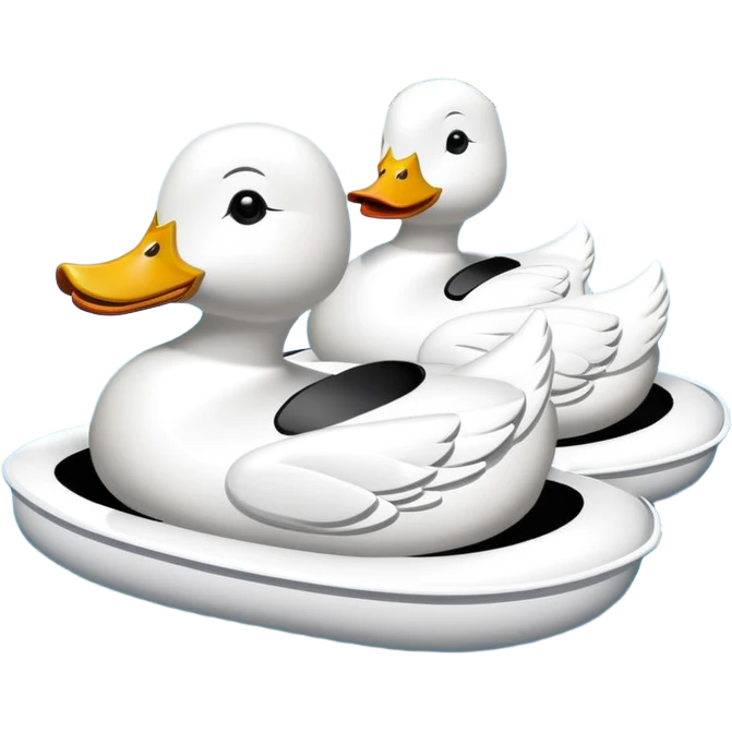 The white duck-shaped pedal boats are parked in line.Bangkok Thailand emoji