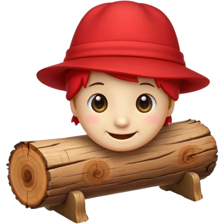 reate a small, clean and expressive emoji in the style of Discord emojis, featuring the Catalan ‘Cagatió’ (Tió de Nadal). The emoji should show a cute wooden log with a friendly smiling face, wearing the traditional red ‘barretina’ hat, with small simple legs emoji