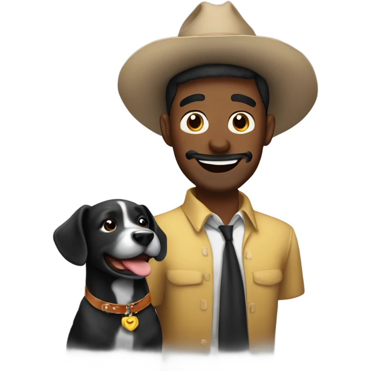 Hombre Moreno con perro negro celebrando su cumpleaños  emoji