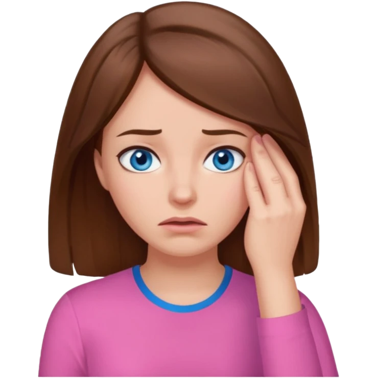 Facepalm woman brown hair blue eyes pink shirt  emoji